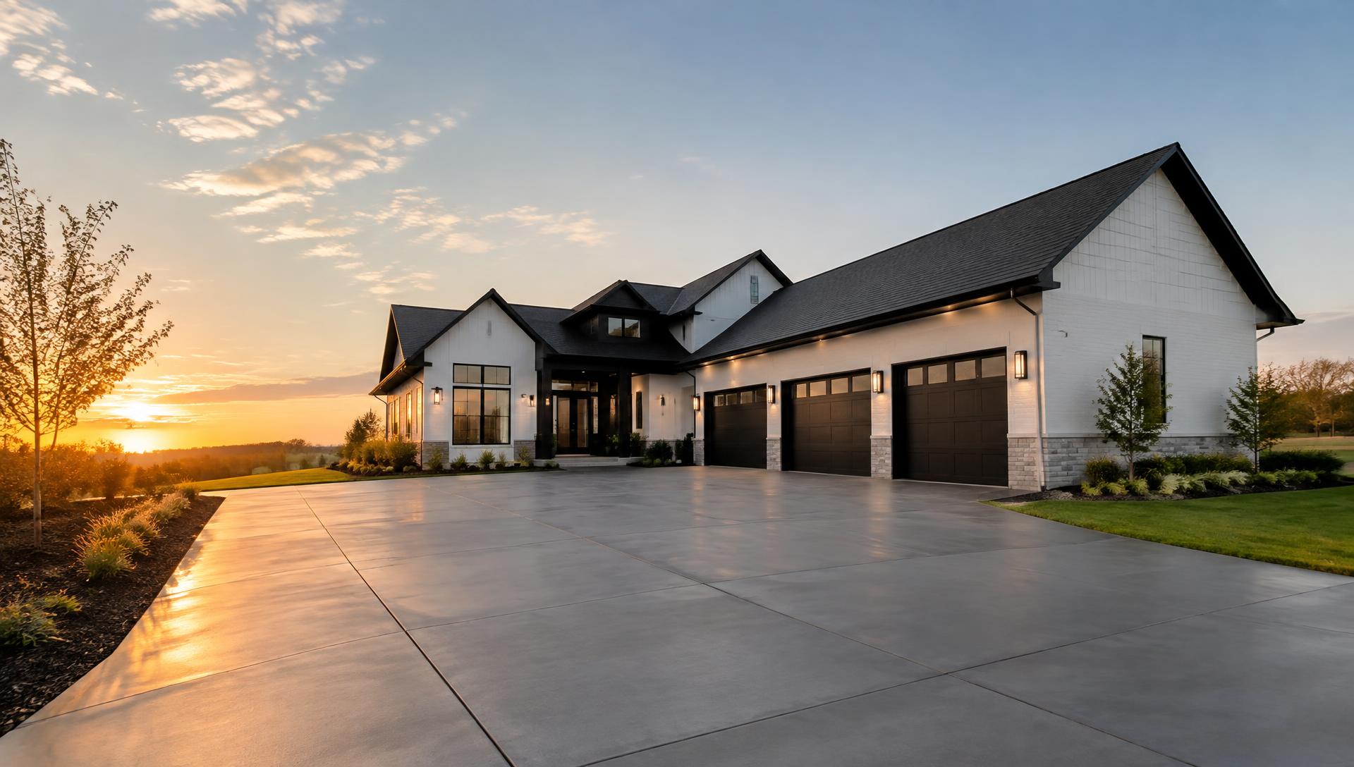 New concrete driveway at a modern home
